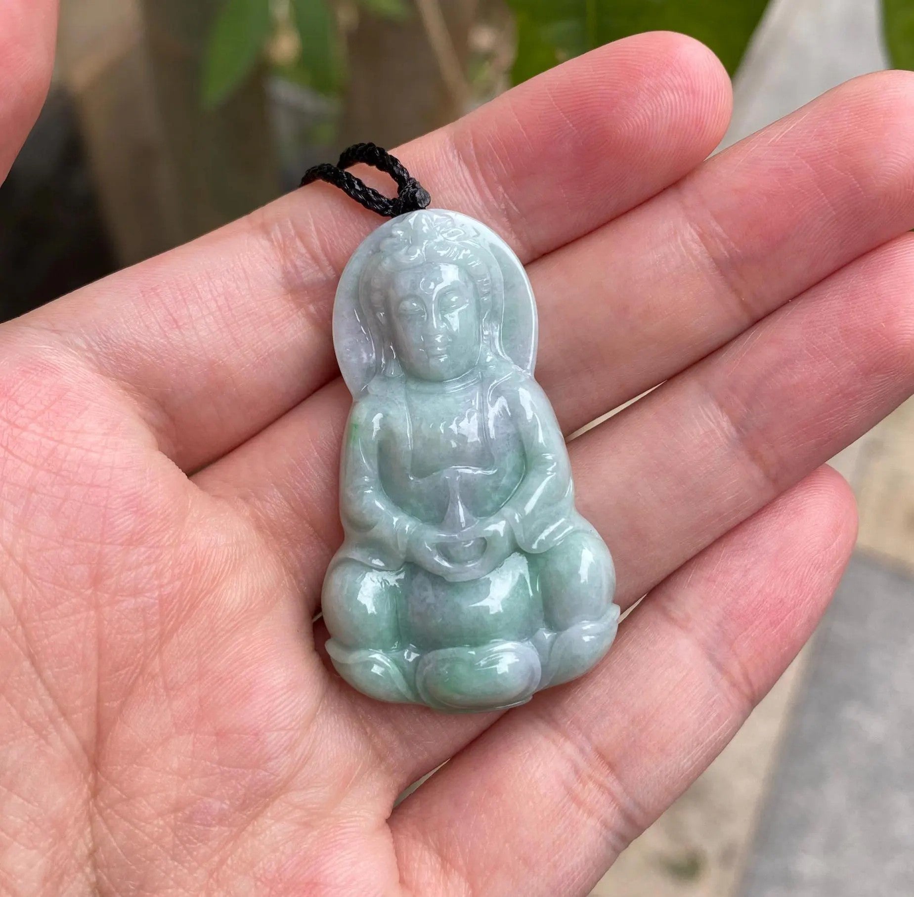 Exquisite Light Green Jade Guan Yin Pendant – Handcrafted Spiritual Jewelry