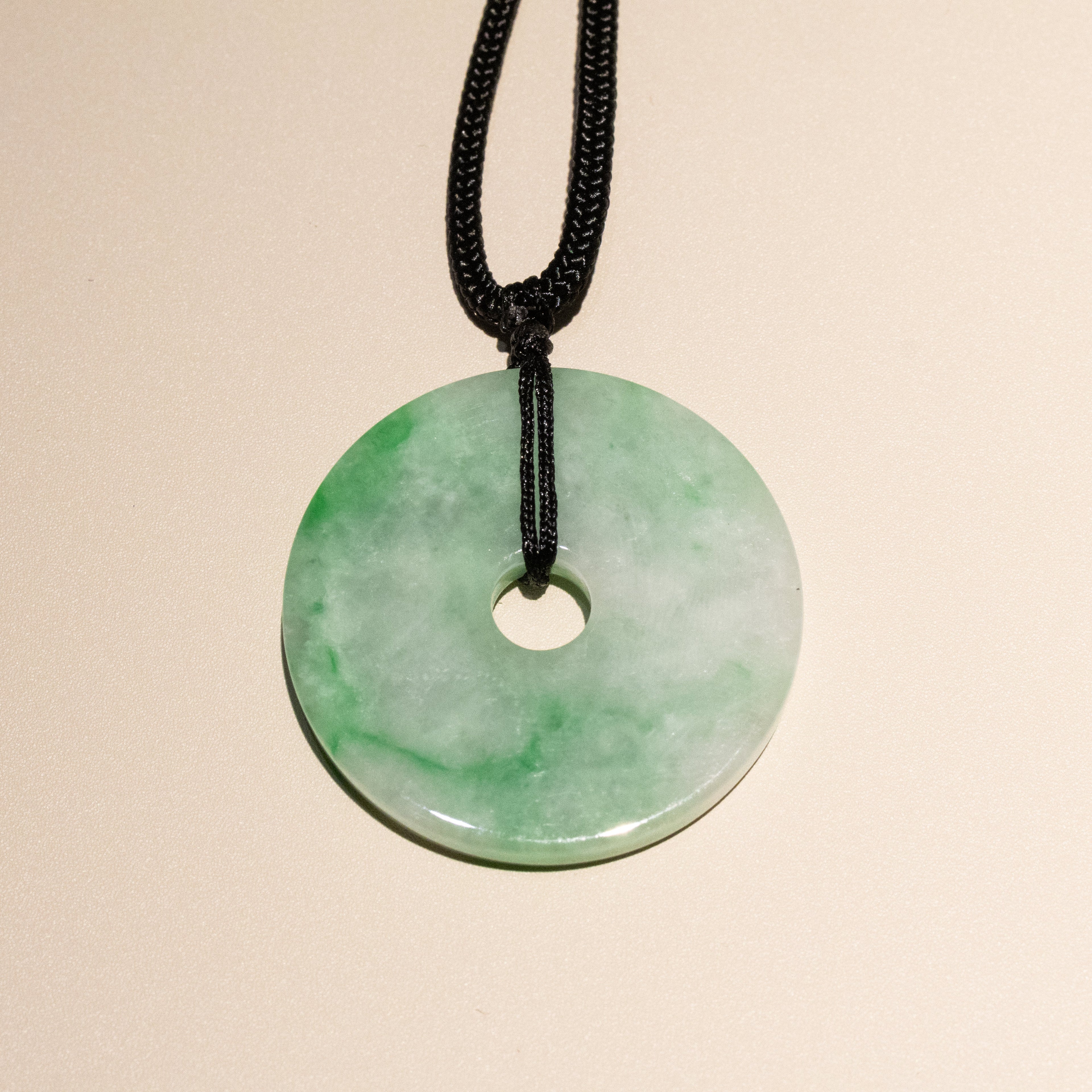 Green Jade Round Donut Pendant 32mm - Calming Gemstone