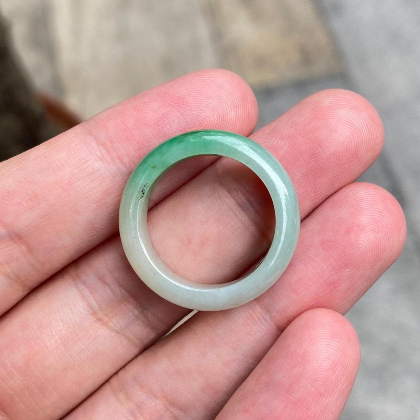 Size 9.25 Natural Type-A Burmese Green Jade Band Ring