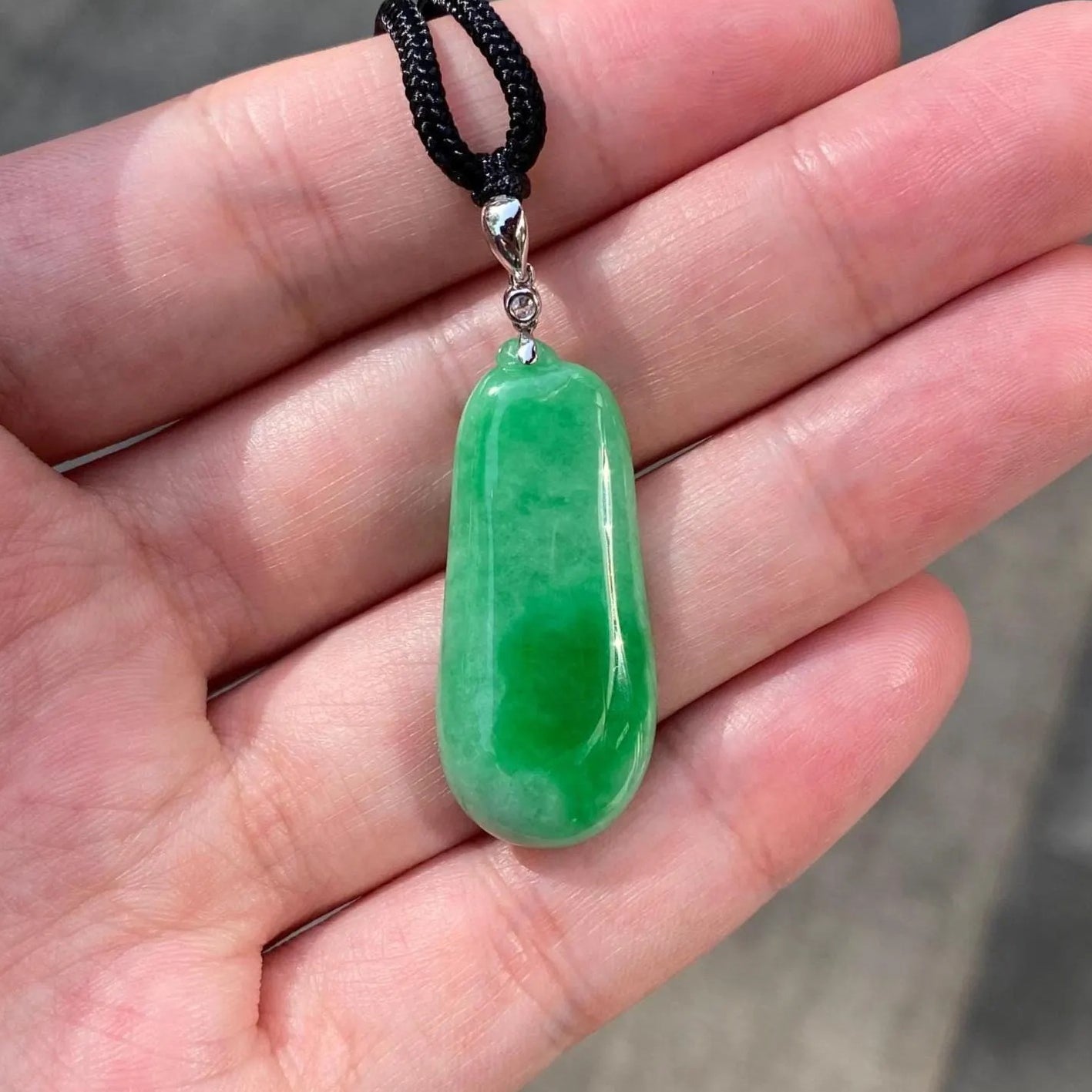 Handcrafted Pepper Shape Jade Pendant Necklace - 18k White Gold Bail & Diamond