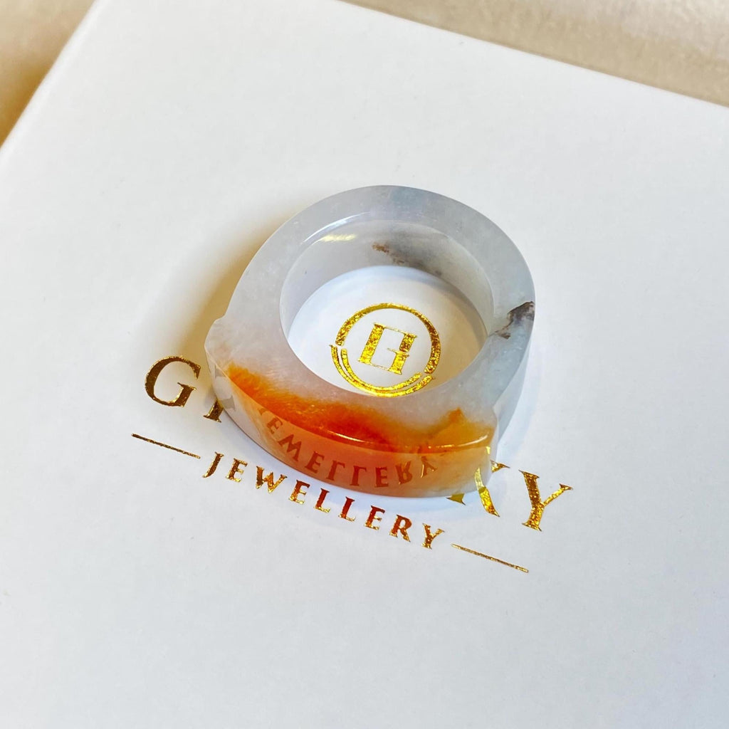 Natural Type-A Burmese Red Jade Saddle Ring – Rare Red & White Jade – Size 9.25