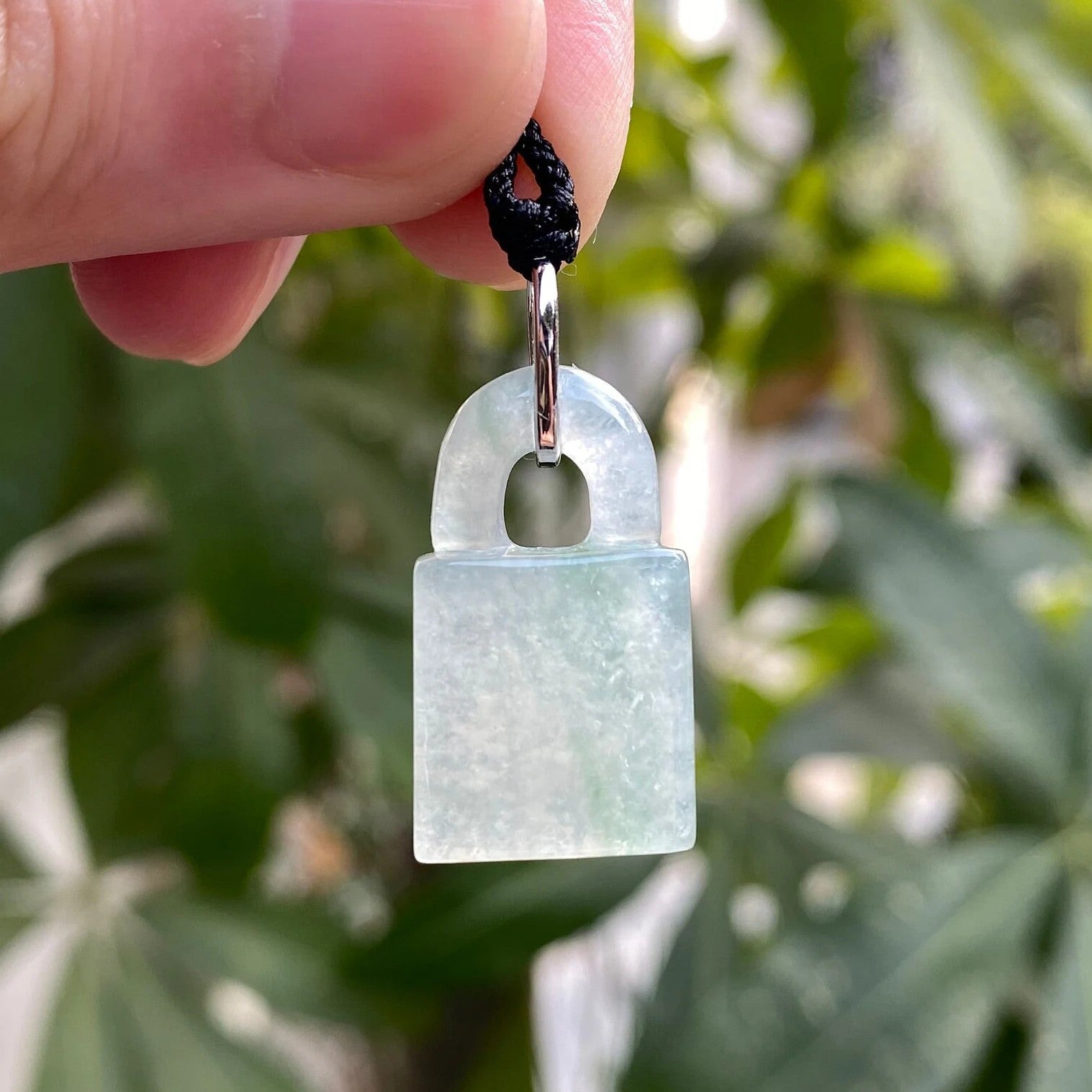 Ocean Blue Jade Charm Pendant in 18k White Gold - Type-A Burma Jadeite