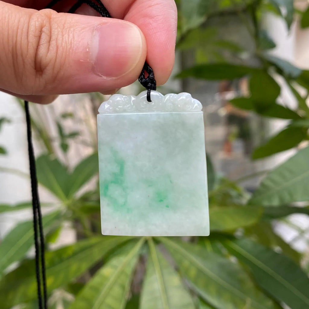 Gransky Handmade Smooth Green Carved Jade Block Pendant