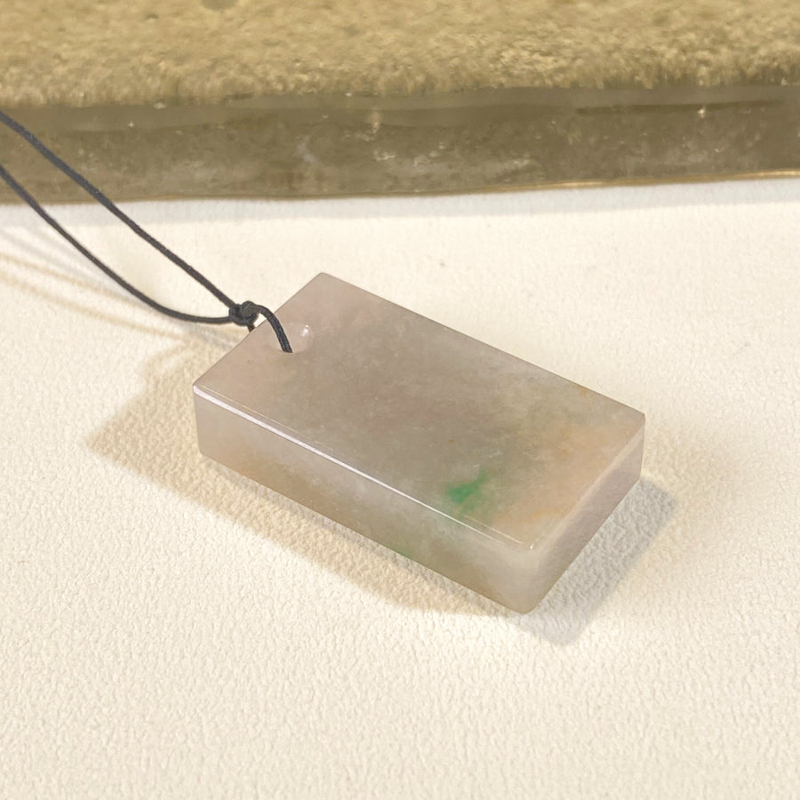 Green and Brown Jade Block Pendant Necklace
