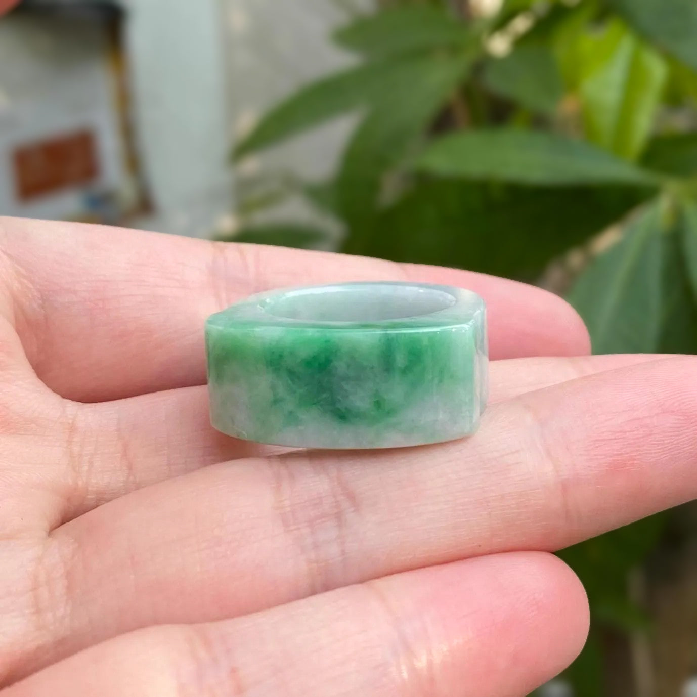 Green Jade Saddle Ring - Size US 9.25, Smooth Bright Green, Minimalist Elegance