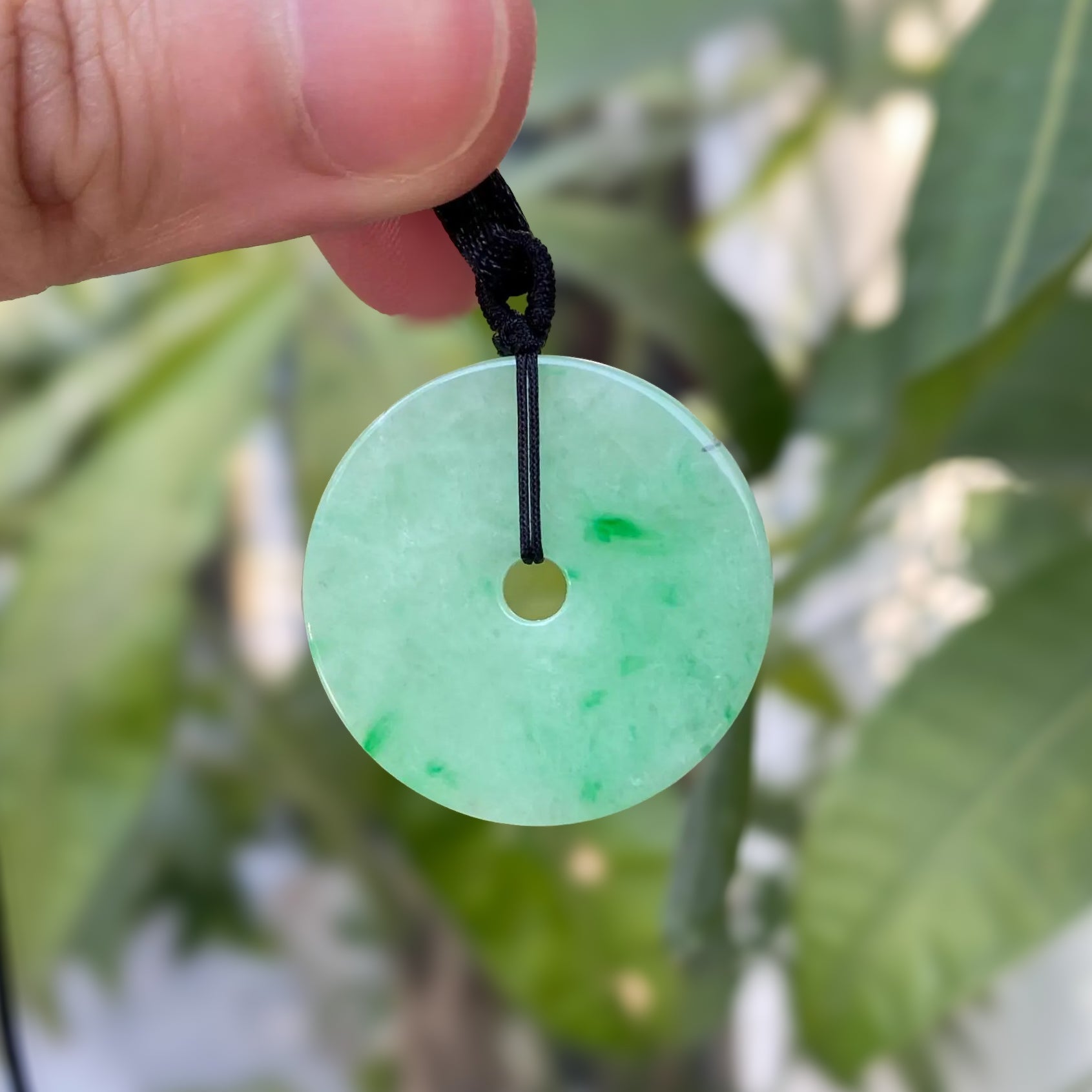 Bright Apple Green Jade Donut Pendant Necklace