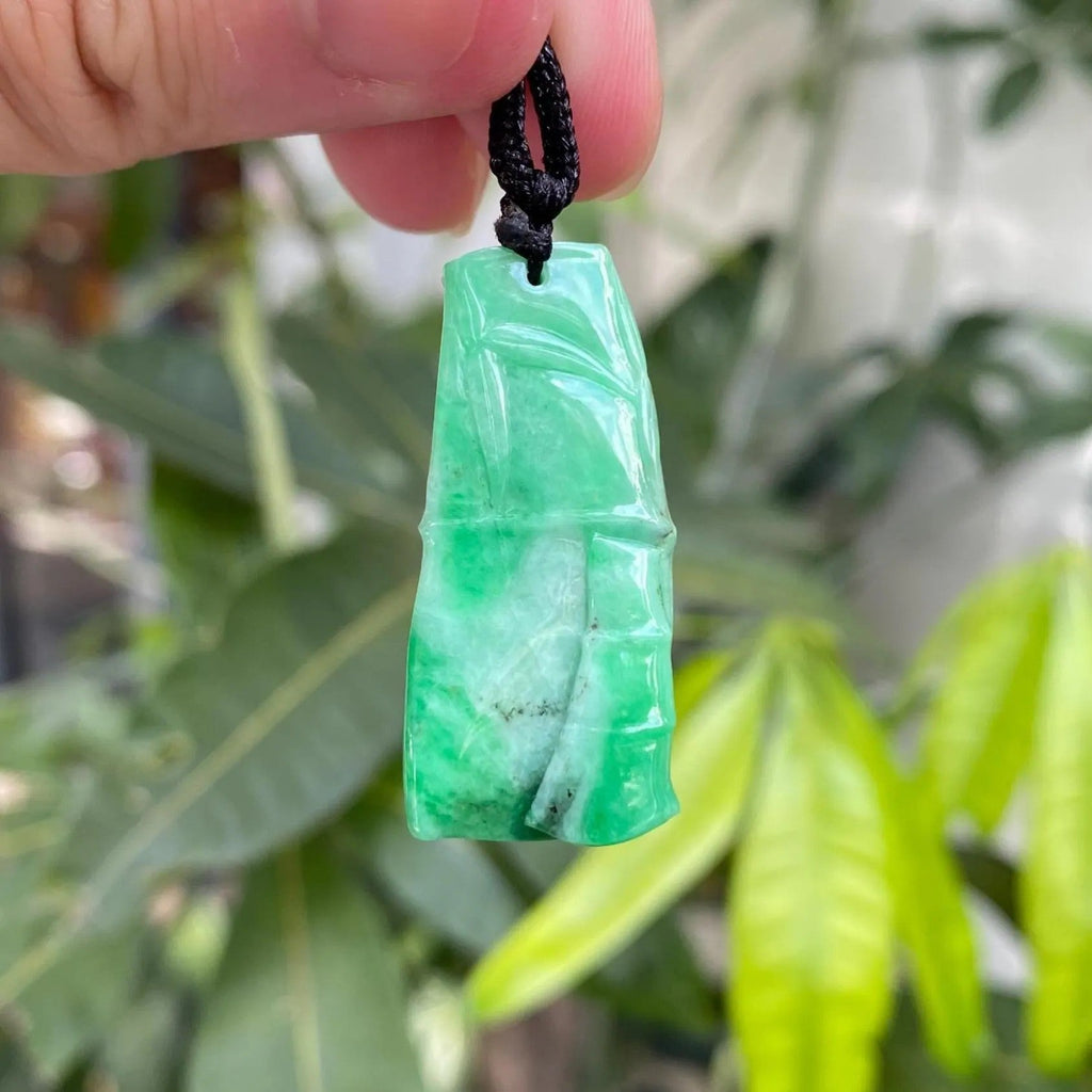 Green Jadeite Bamboo Pendant - Natural Type-A Jade
