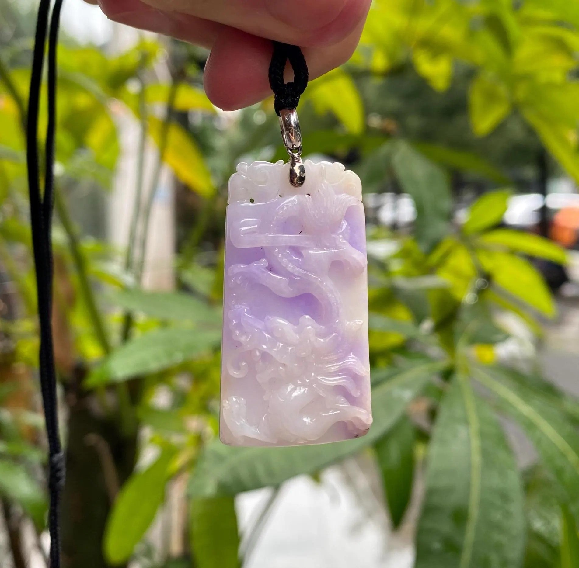 Handcrafted Purple Jade Horse Pendant in 18k White Gold