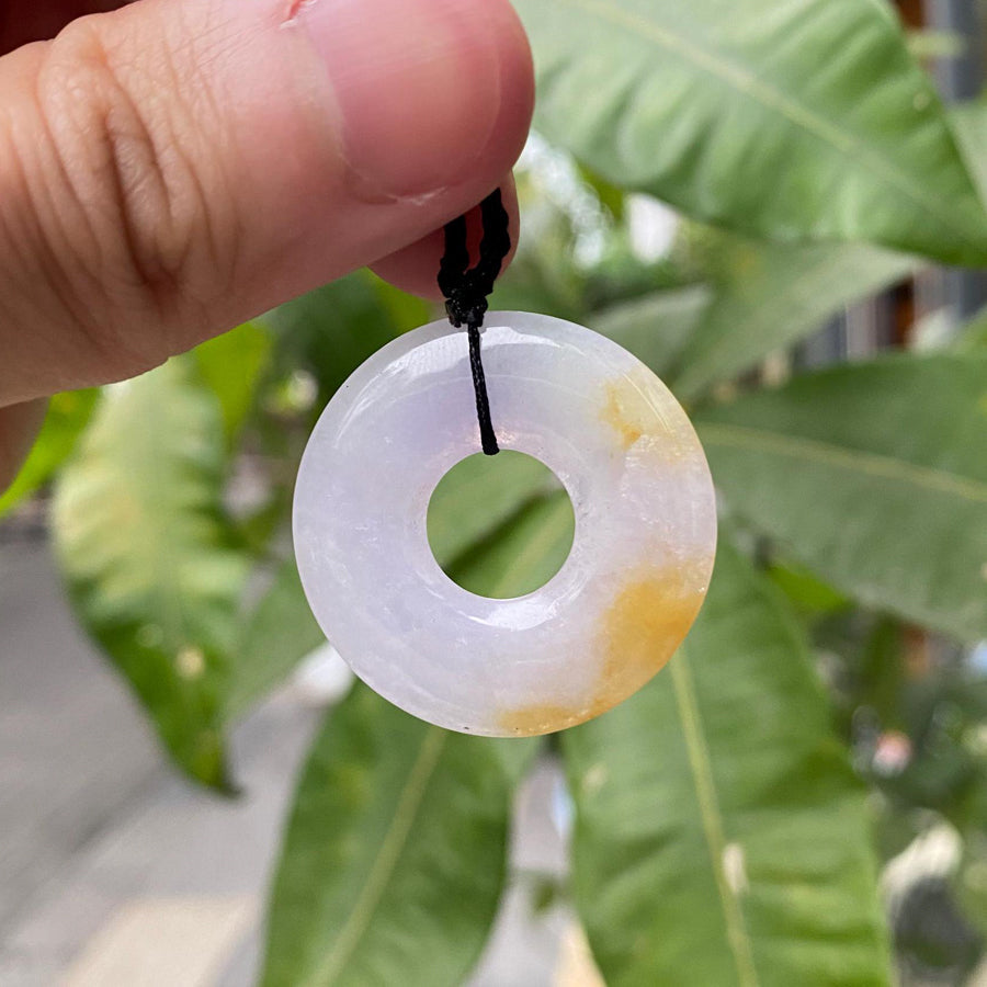 Gransky Purple and Orange Jadeite Round Disc Pendant Necklace - Real Jadeite