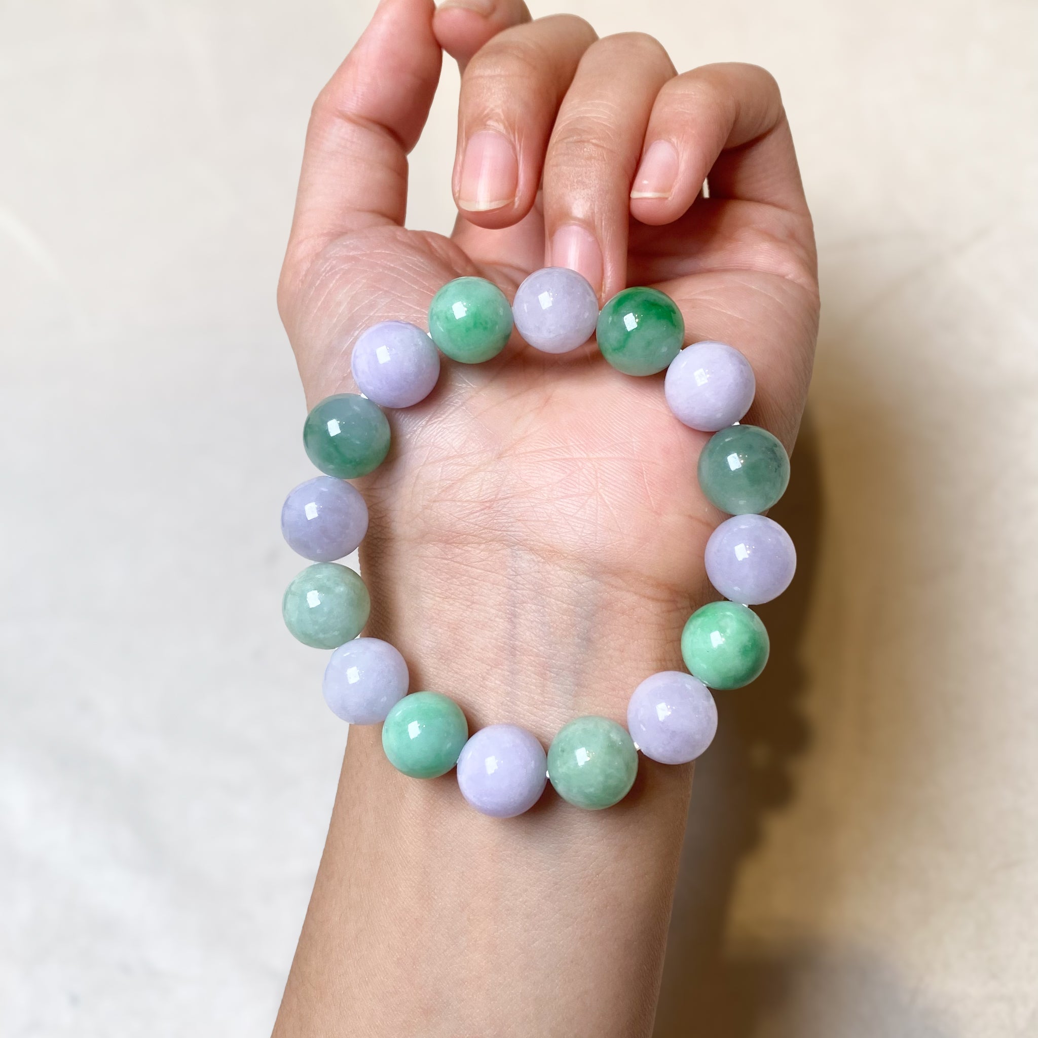Jade Beads Bracelet, Purple and Green Jadeite Beaded Bracelet, 12mm Beaded Jade, Type A Jadeite