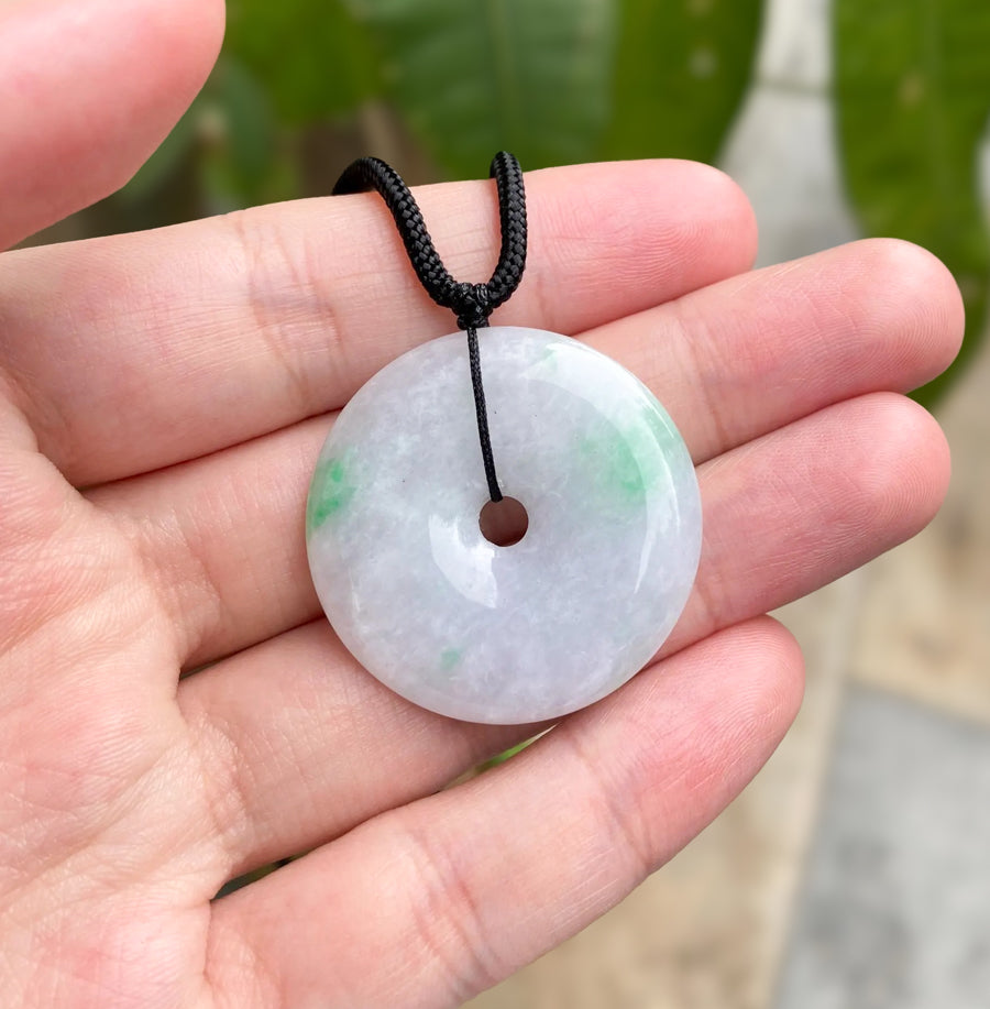 Elegant Purple Round Jade Disc Pendant with Black Adjustable String – Timeless & Versatile