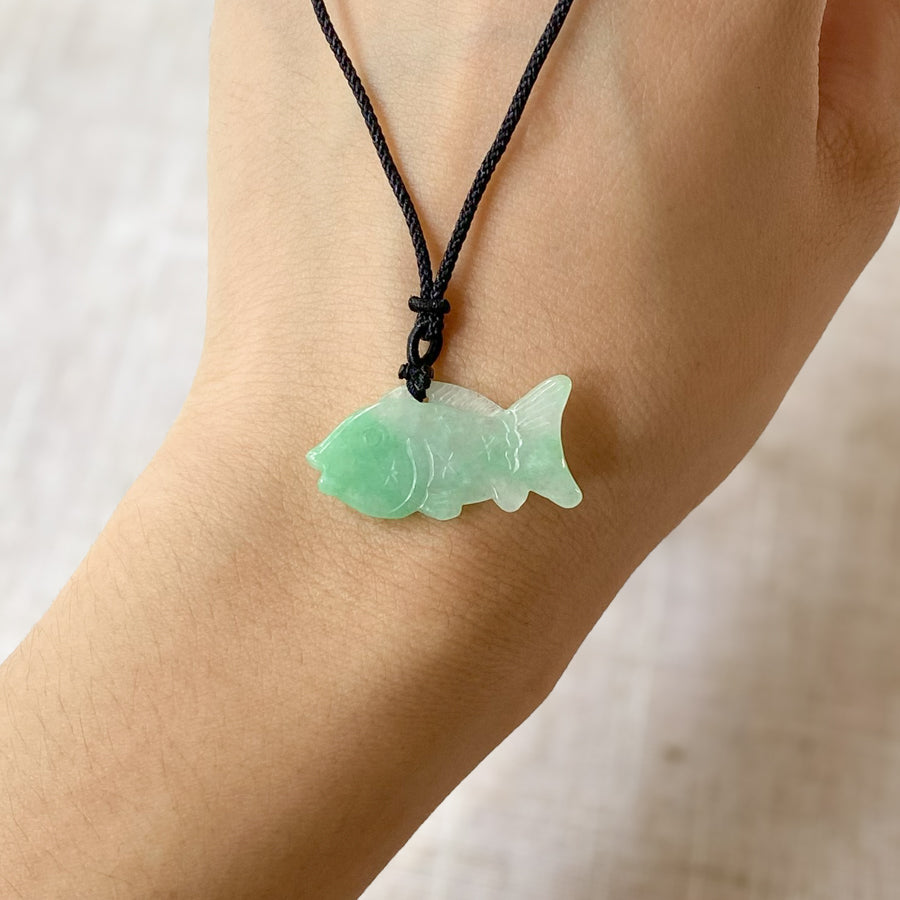 Gransky Hand Carved Goldfish Jade Pendant Necklace