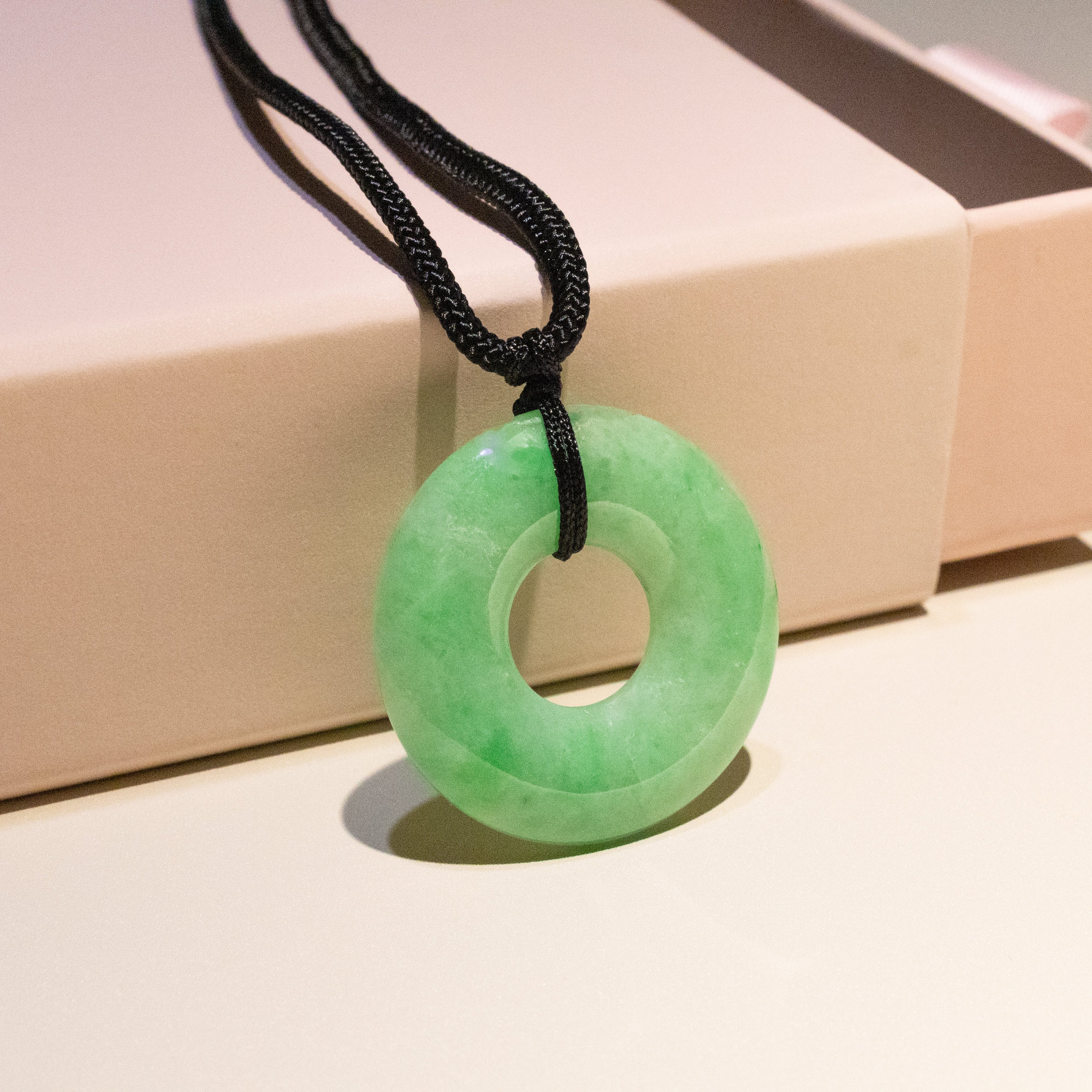 Apple Green Jade Donut Pendant 30mm – Natural Round Jade Necklace for Harmony & Balance