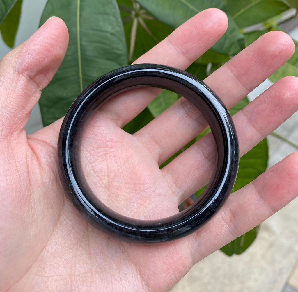 56mm Natural Black Jade Bangle Bracelet - Type-A Burmese Jadeite