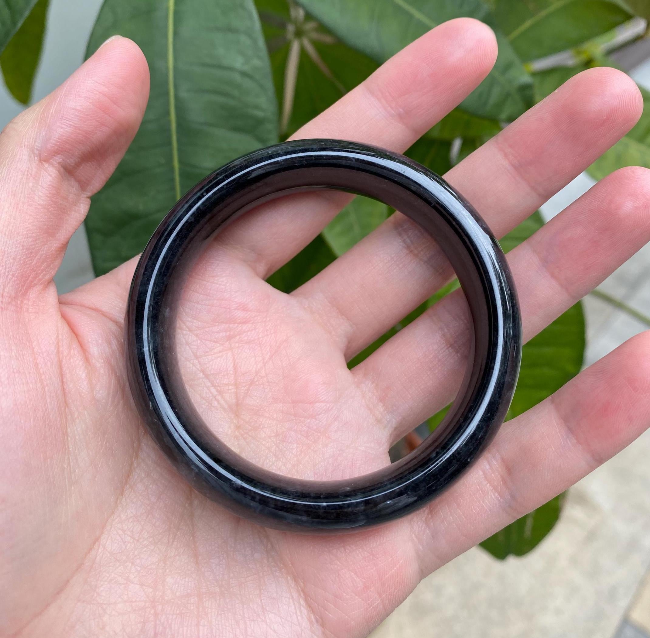 56mm Natural Black Jade Bangle Bracelet - Type-A Burmese Jadeite