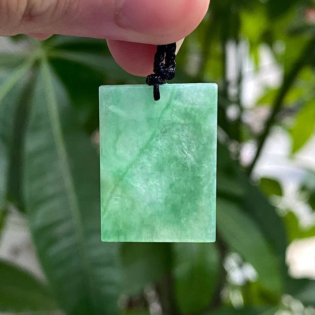 Certified Rectangle Block Green Jade Pendant