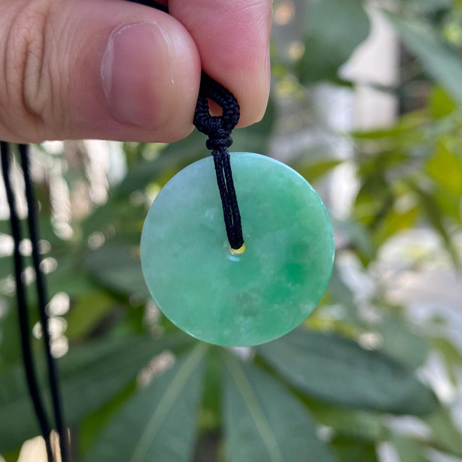 Delicate Green Round Disc Jade Pendant - 24.5mm Width Adjustable Cord