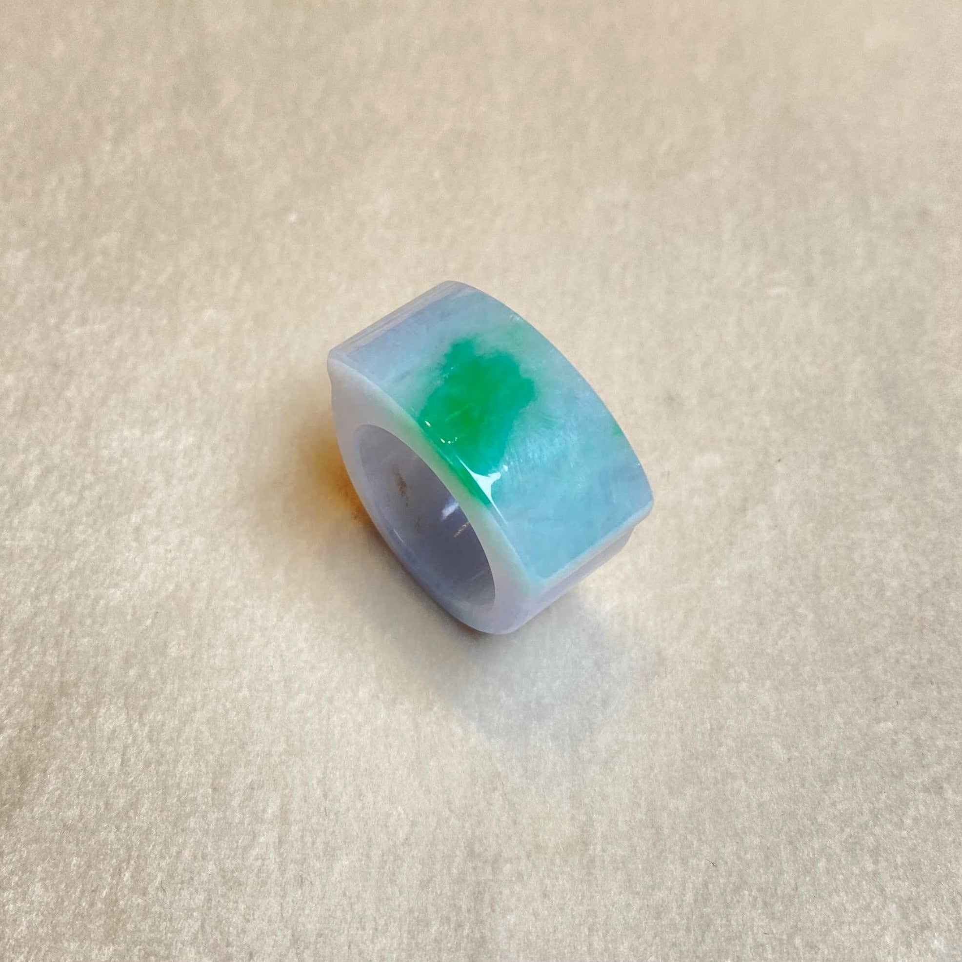 Size 9.25 Natural Type-A Burmese Green Jade Wide Band Saddle Ring