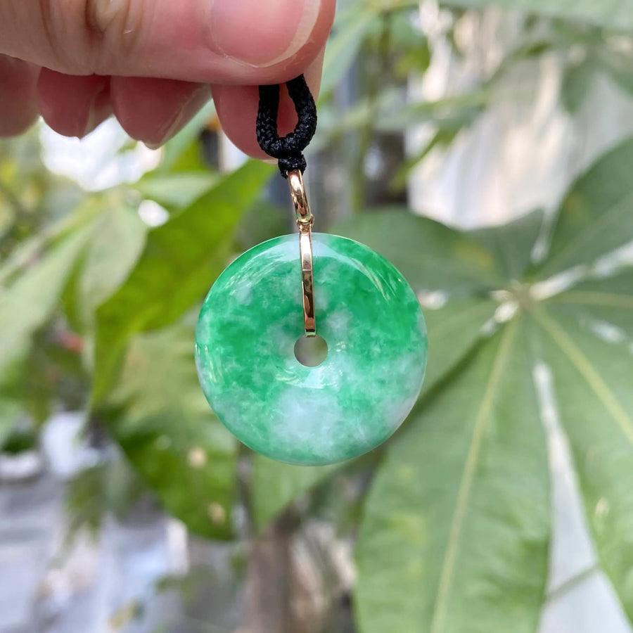Bright Green Round Disc Jadeite Pendant with 18K Yellow Gold Bail – Natural Type-A Jadeite