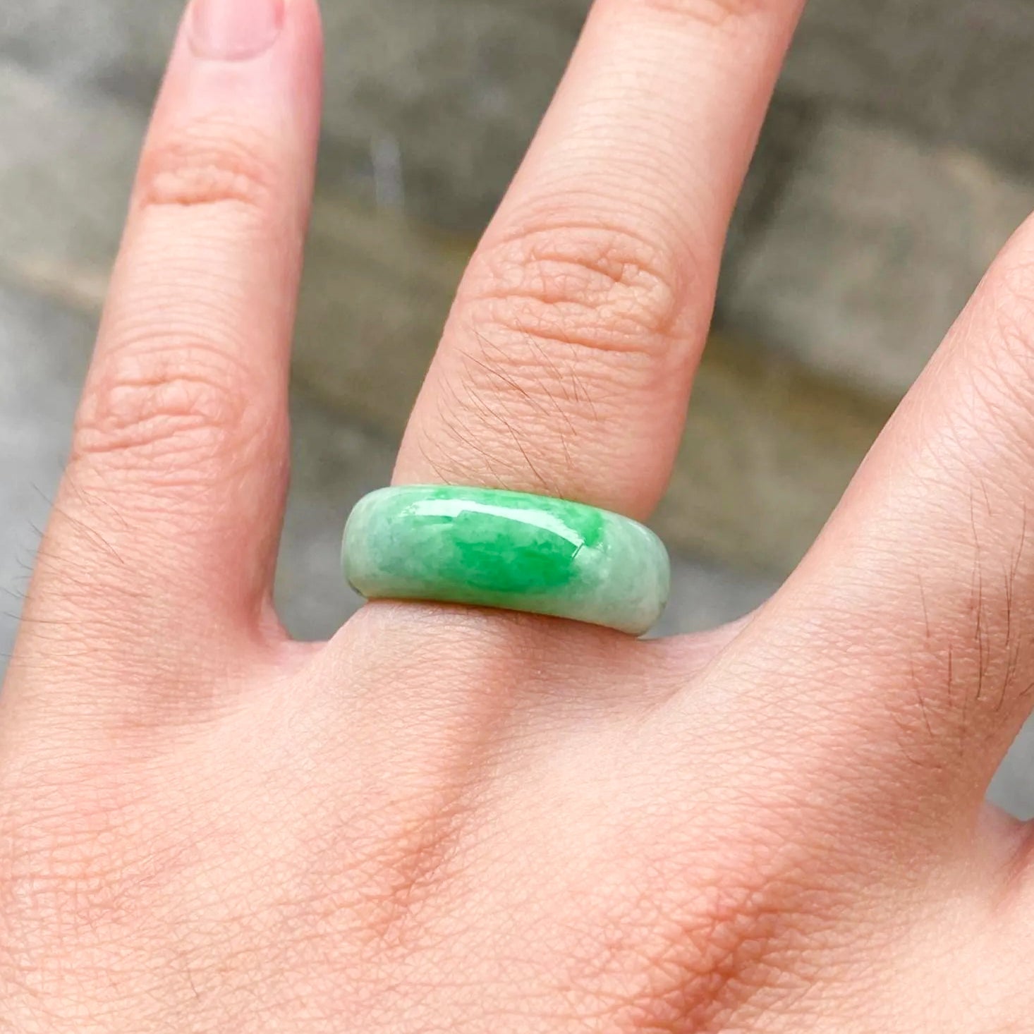 Size 8.25 Natural Type-A Burmese Imperial Green Jade Band Ring