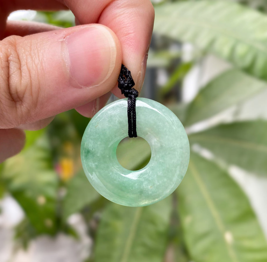 Gransky Natural Green Jade Disc Pendant - Type A Burmese Jadeite, Round Donut Shape