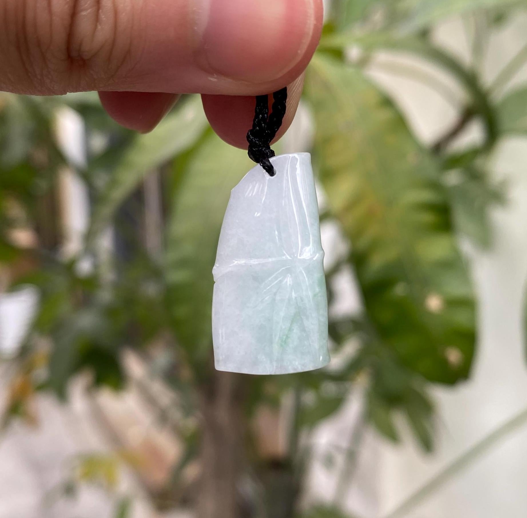 Natural Green Burmese Jadeite Bamboo Pendant