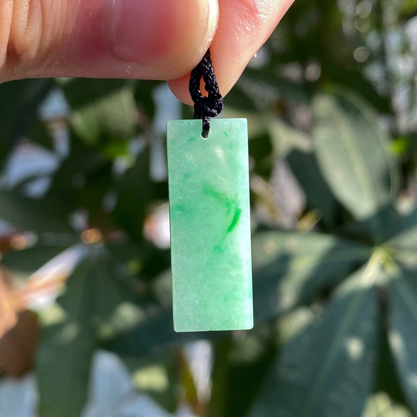 Handcrafted Rectangular Jade Block Pendant – Apple Green Elegance