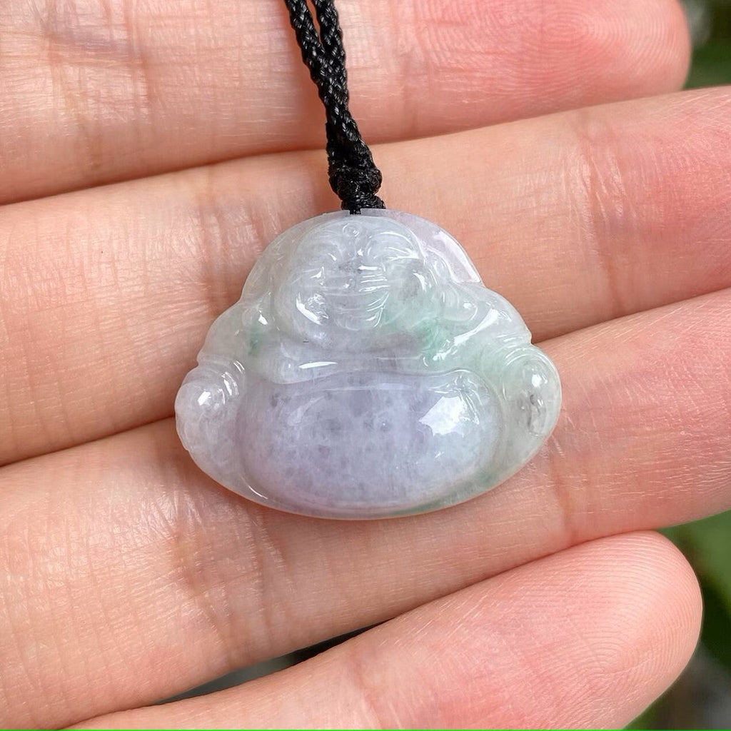 Two-Tone Green & Purple Maitreya Buddha Jade Pendant - Rare Type-A Jadeite