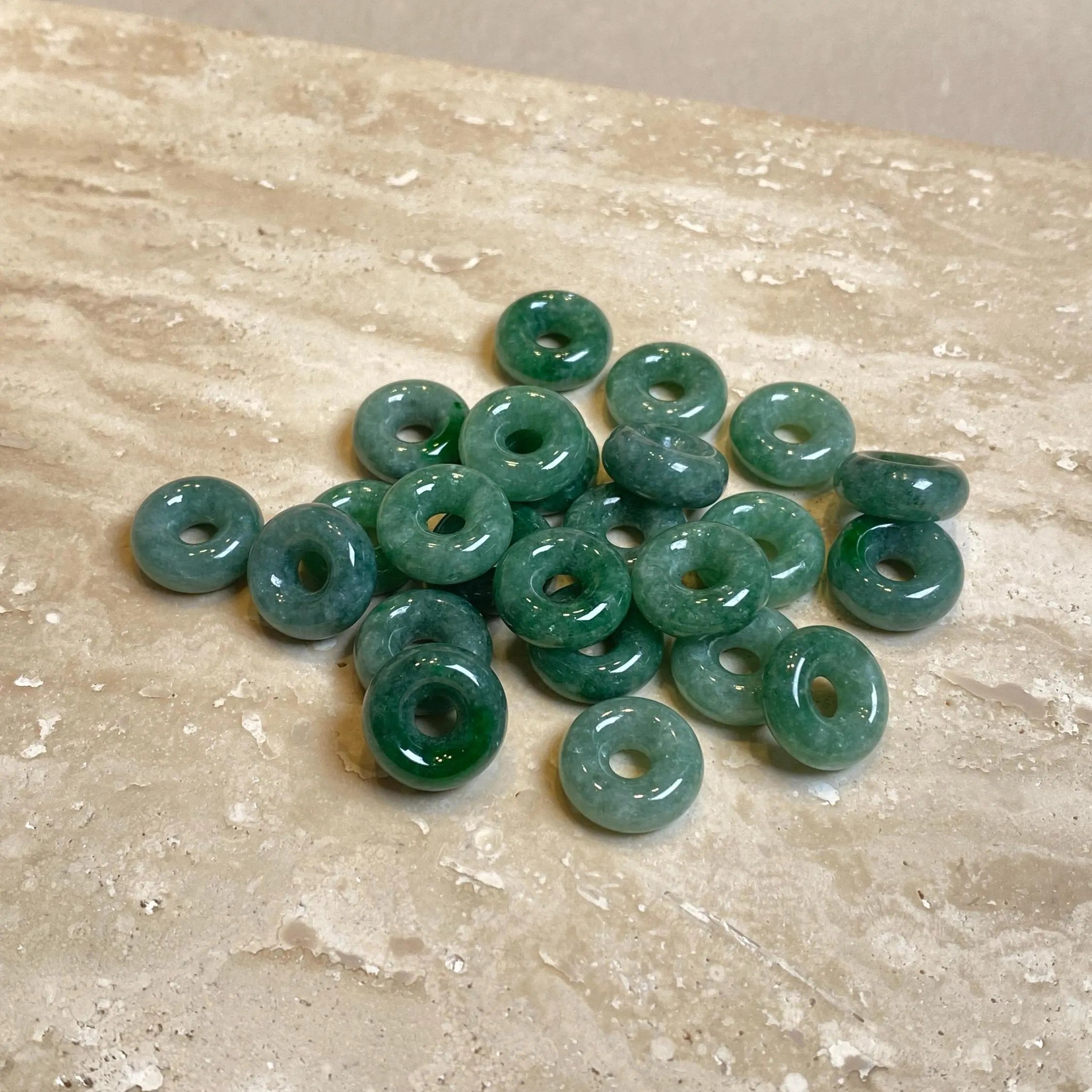 Intense Green Jade Gemstone Beads Donut Shape Loose Beaded DIY