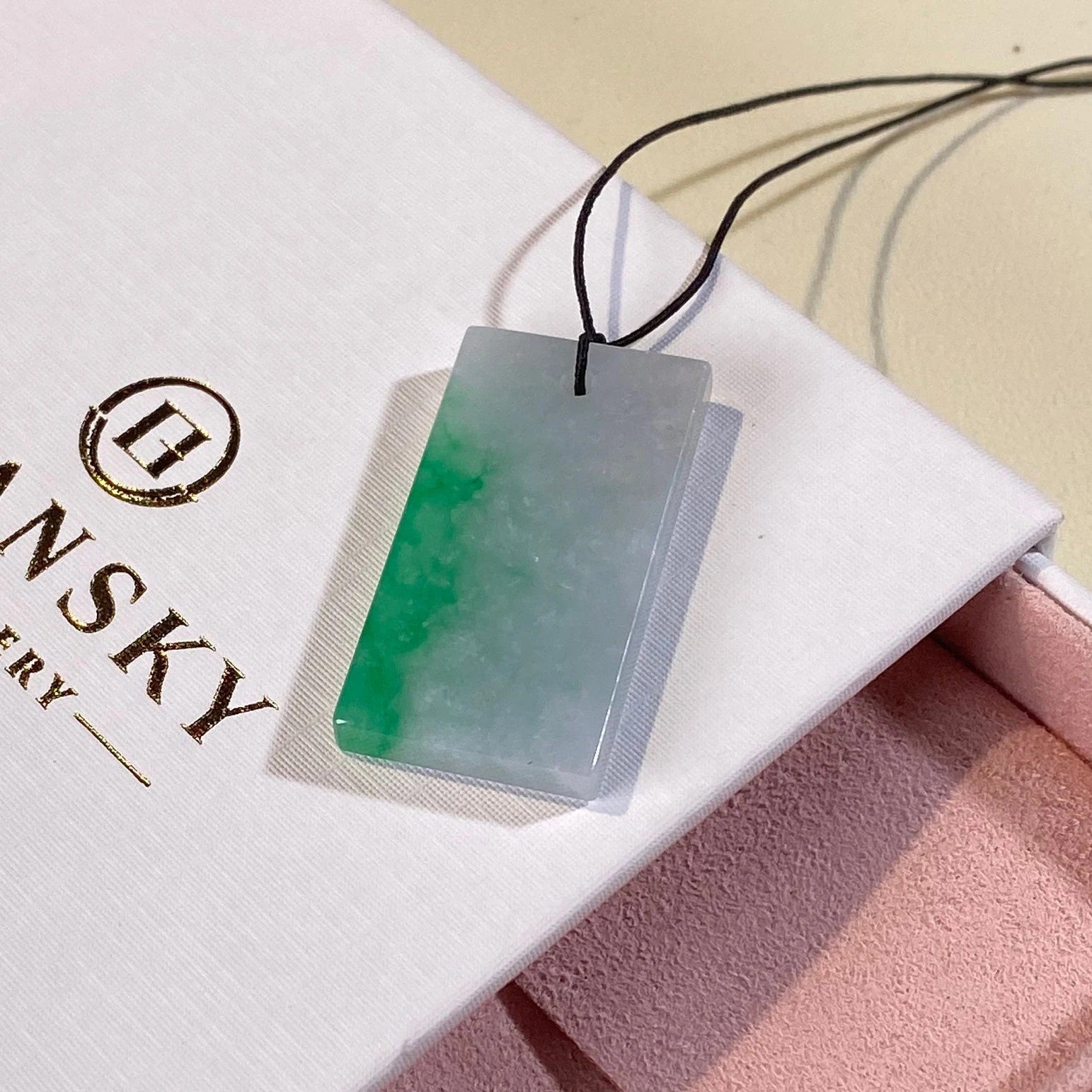 Minimalistic Gradient Green Jade Block Pendant