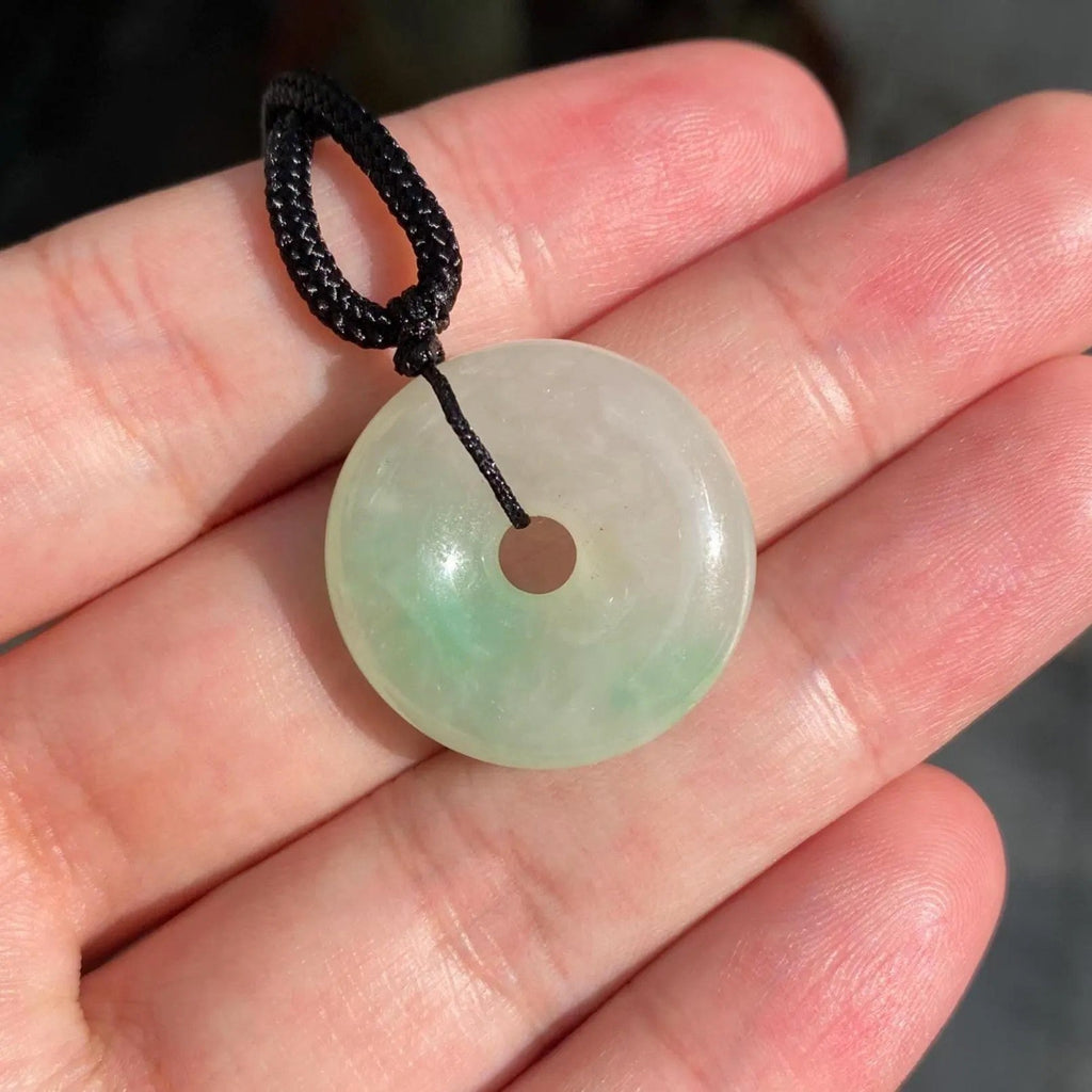 Highly Translucent Bright Green Burmese Jade Disc Pendant