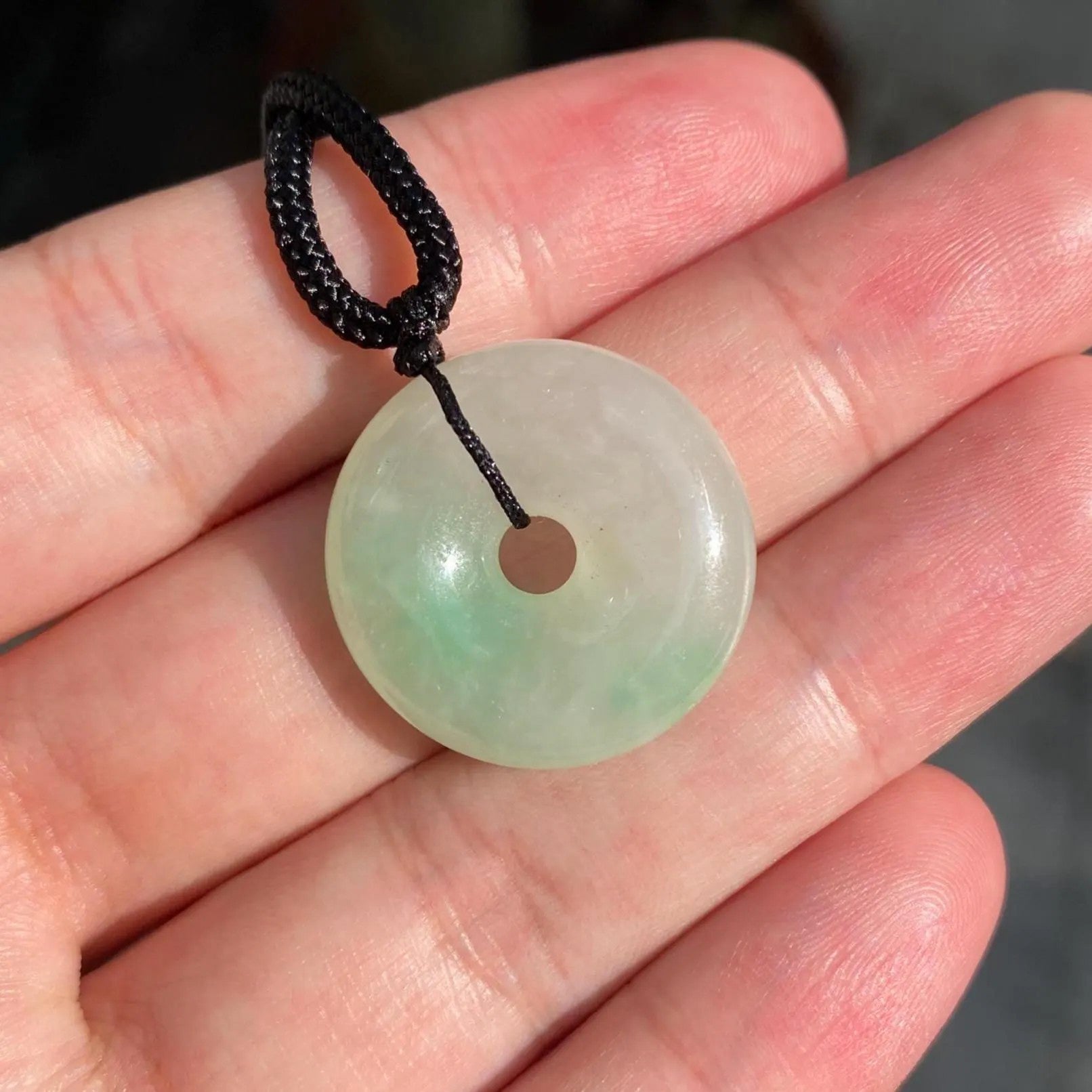 Highly Translucent Bright Green Burmese Jade Disc Pendant
