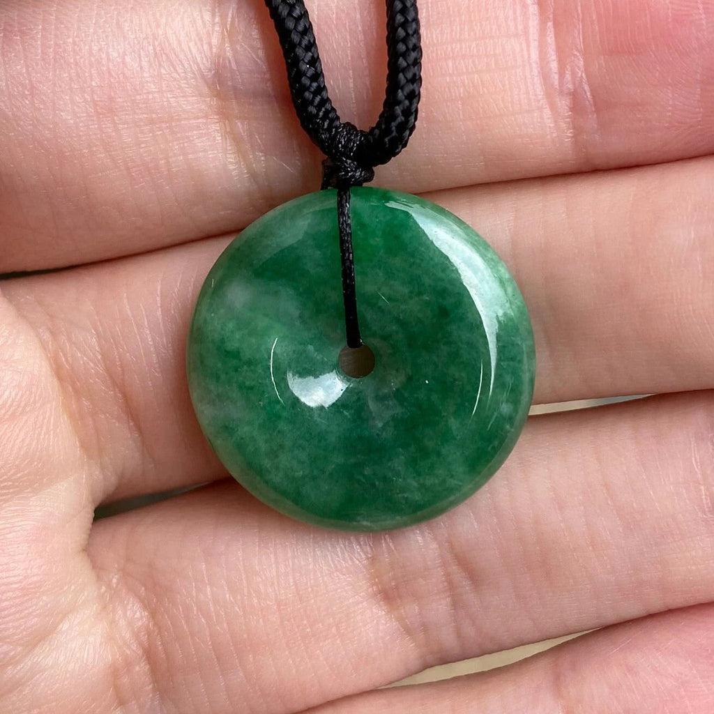 Green Jade Round Donut Pendant 24.1mm - Calming Gemstone