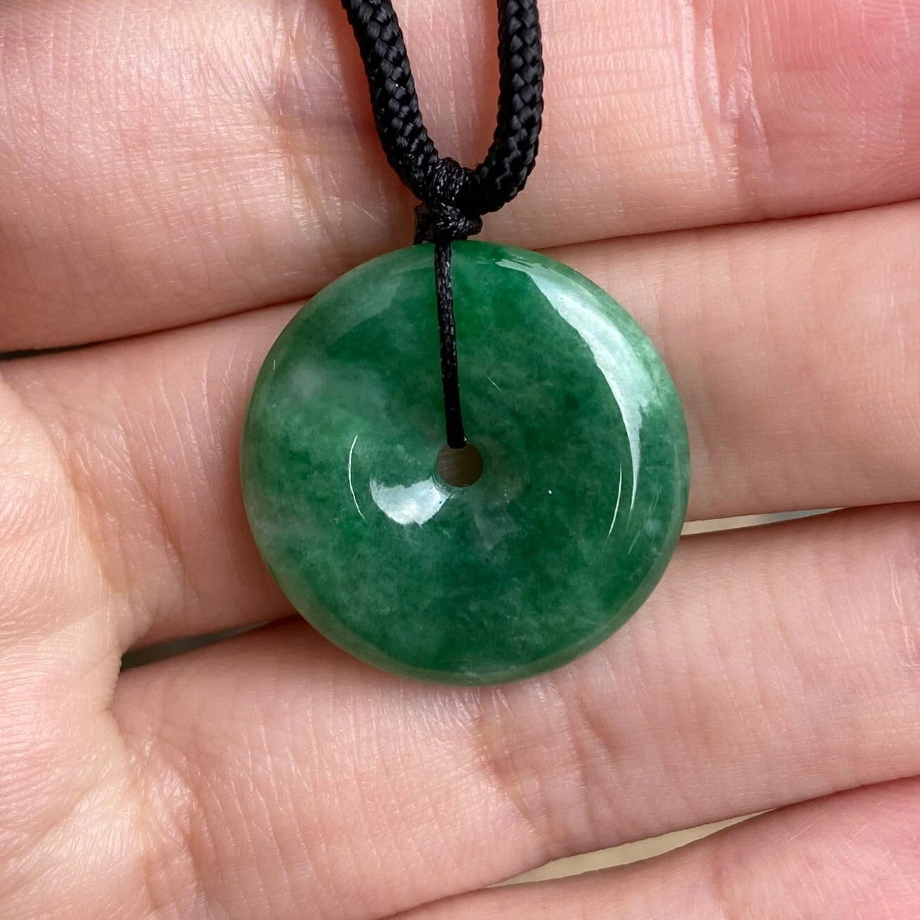 Green Jade Round Donut Pendant 24.1mm - Calming Gemstone