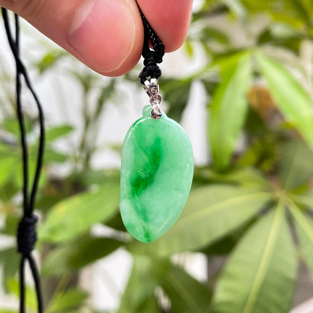 Vivid Green Burmese Jadeite Pepper Shape Pendant – 18K White Gold & Diamond