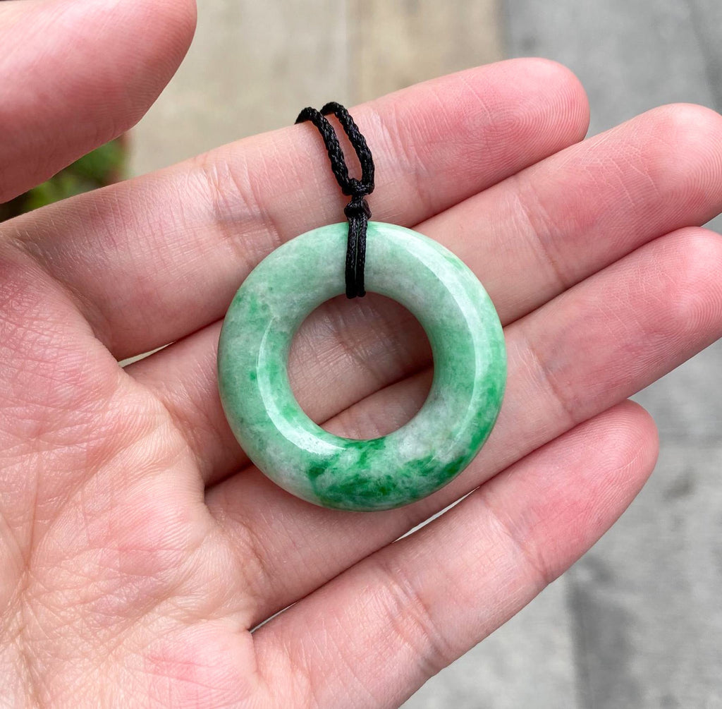 Green Jade Donut Disc Pendant