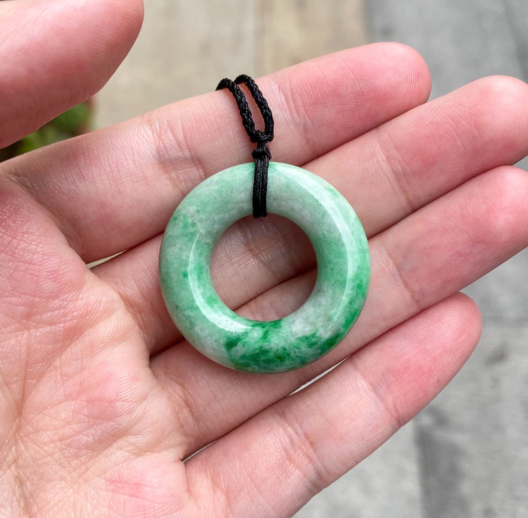 Green Jade Donut Disc Pendant