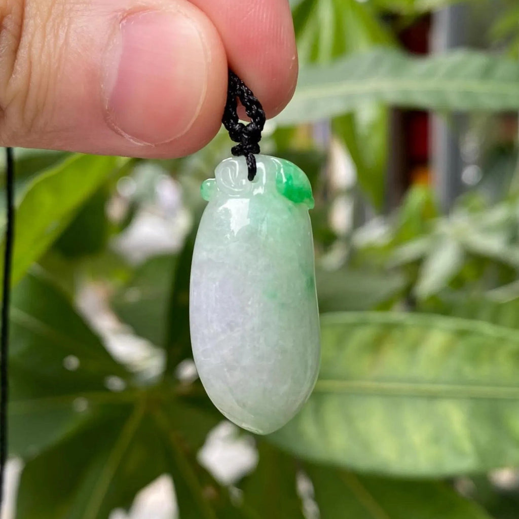 Gransky Handmade Carved Melon Green Jade Pendant