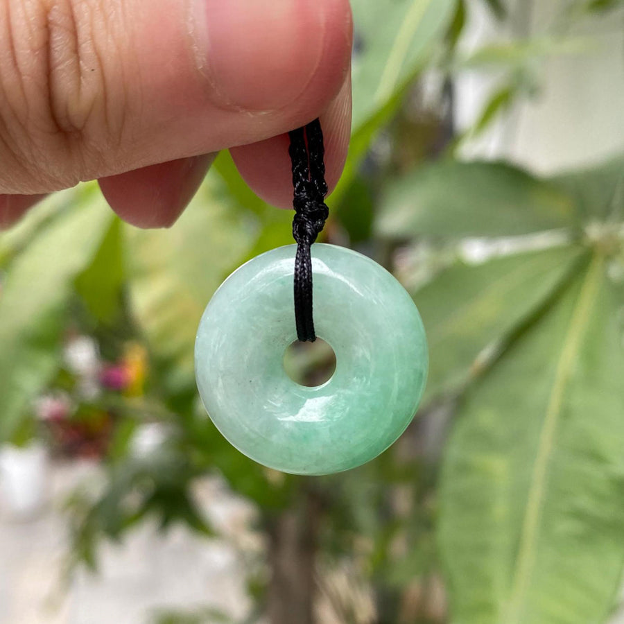 Gransky Green Jadeite Donut Pendant Necklace - Natural Grade A Burmese