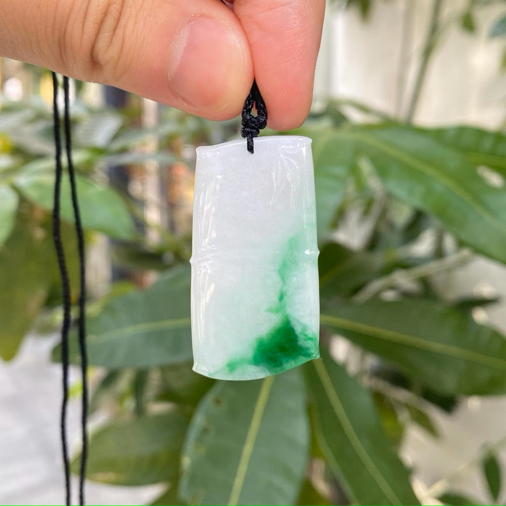 Natural Gradient Green Burmese Jadeite Bamboo Pendant