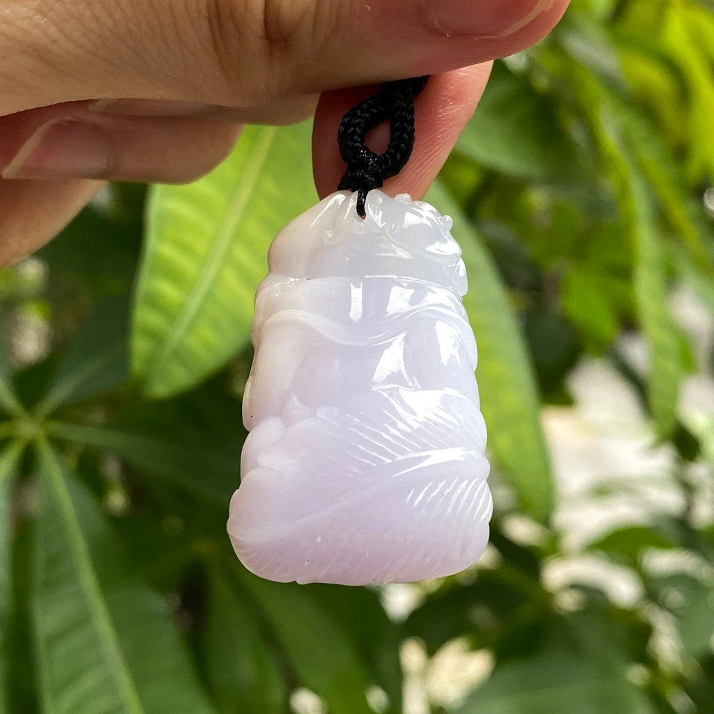 Hand-Carved Purple Jade Happy Buddha Pendant – Spiritual Jewelry