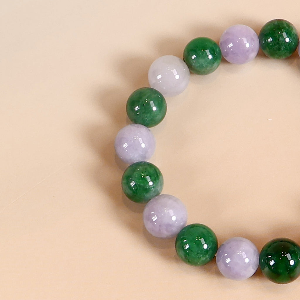 Meditating Beaded Bracelet Intense Green and Purple Jadeite Beads