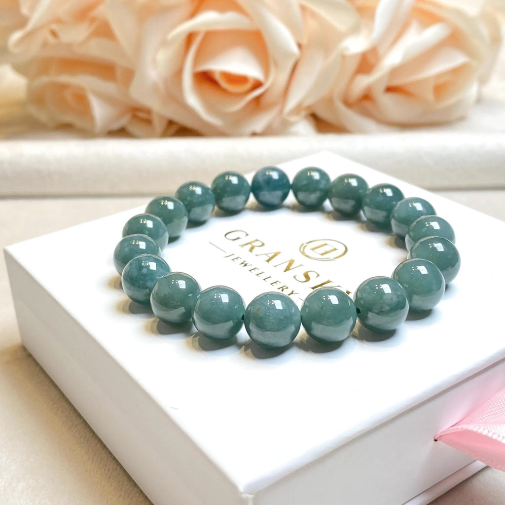 18cm Dark Green Beaded Bracelet, Type-A Burmese Jadeite