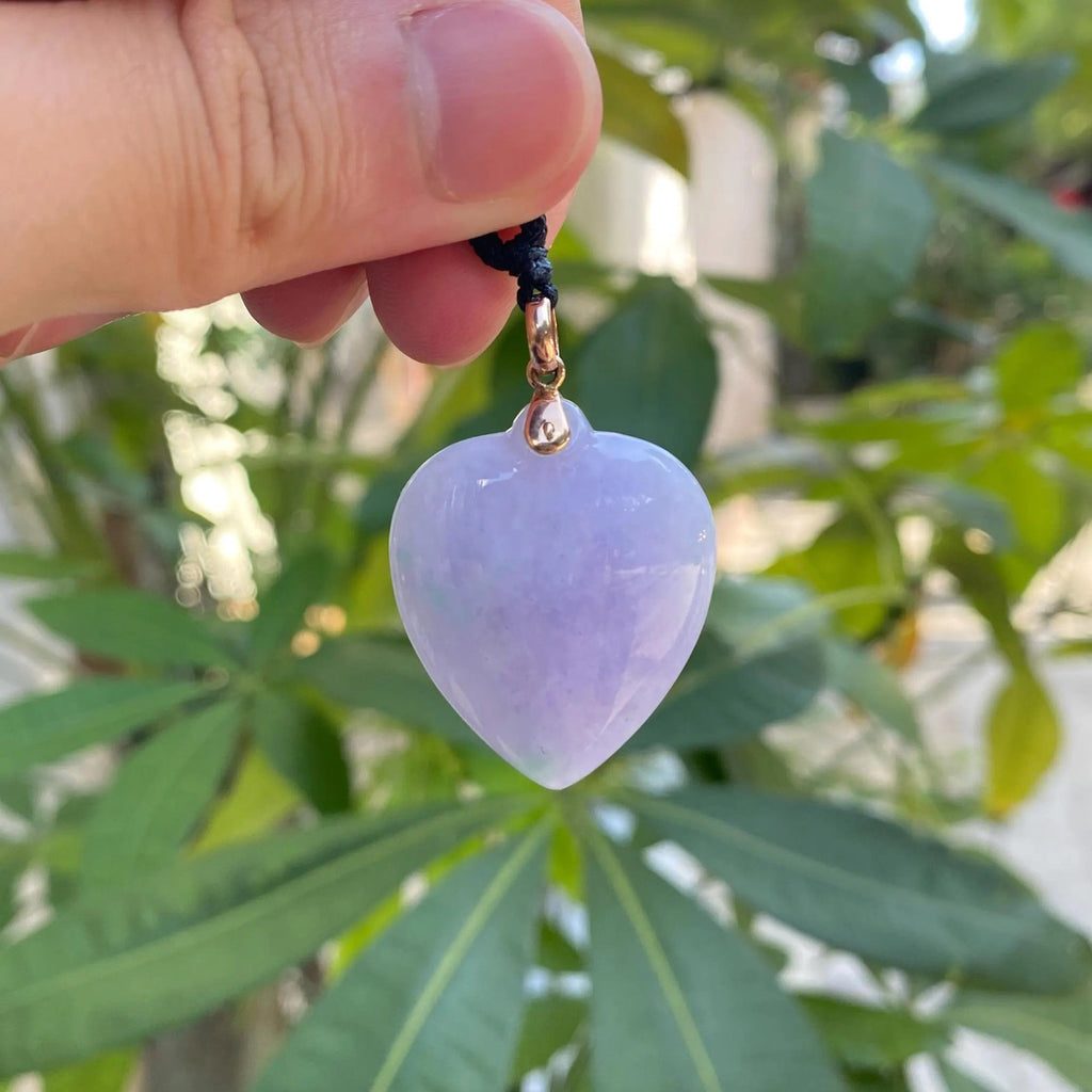 Deep Purple Jade Heart Pendant in 18k Yellow Gold Bail - Natural Burmese Jade Jewelry