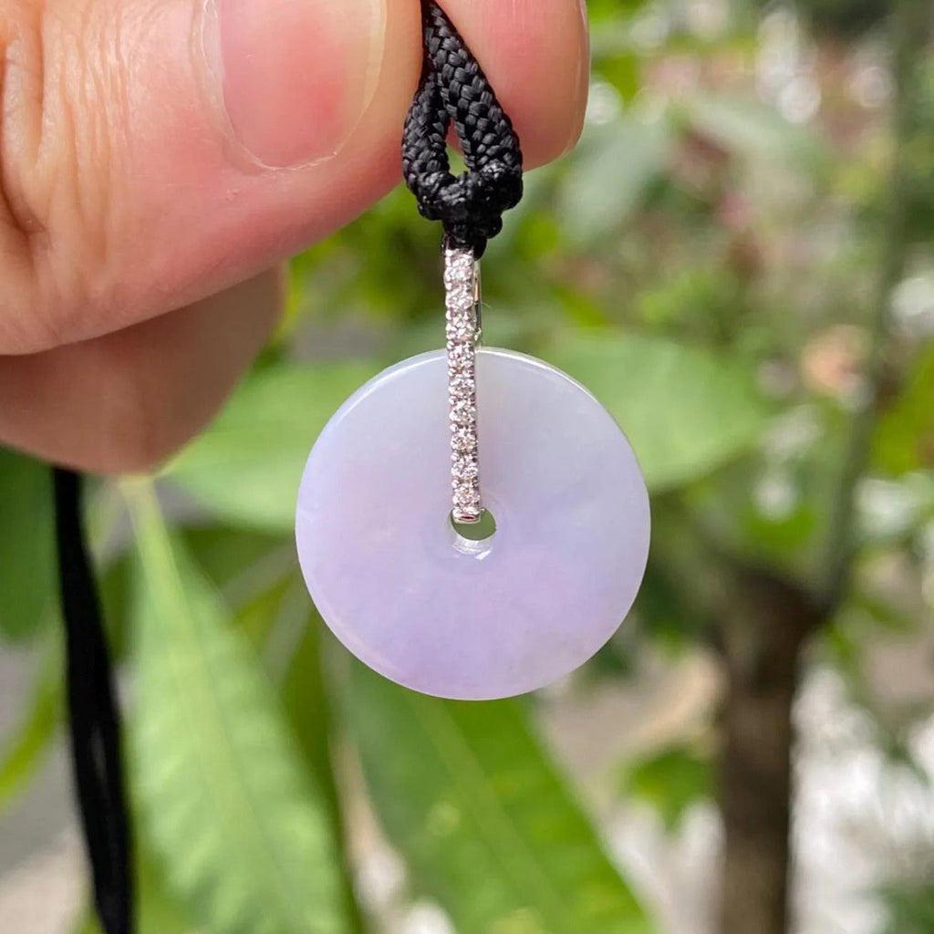 Deep Purple Jade Donut Pendant Necklace in 18K White Gold with Diamonds