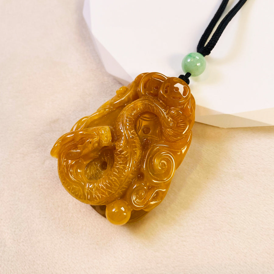 Carved Dragon Jade Pendant Natural Untreated Burmese Jade