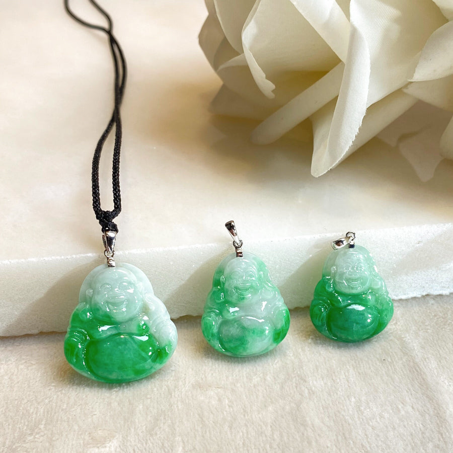 Green Jade Buddha Pendant with 18k Gold Bail - Symbol of Peace and Serenity
