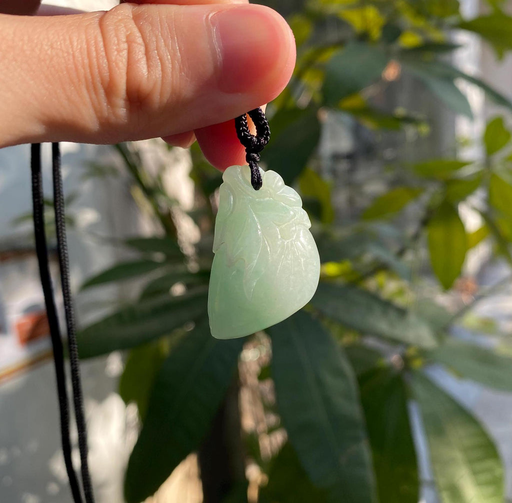 Gransky Handmade Jadeite Lime Green Peach Jade Pendant Necklace