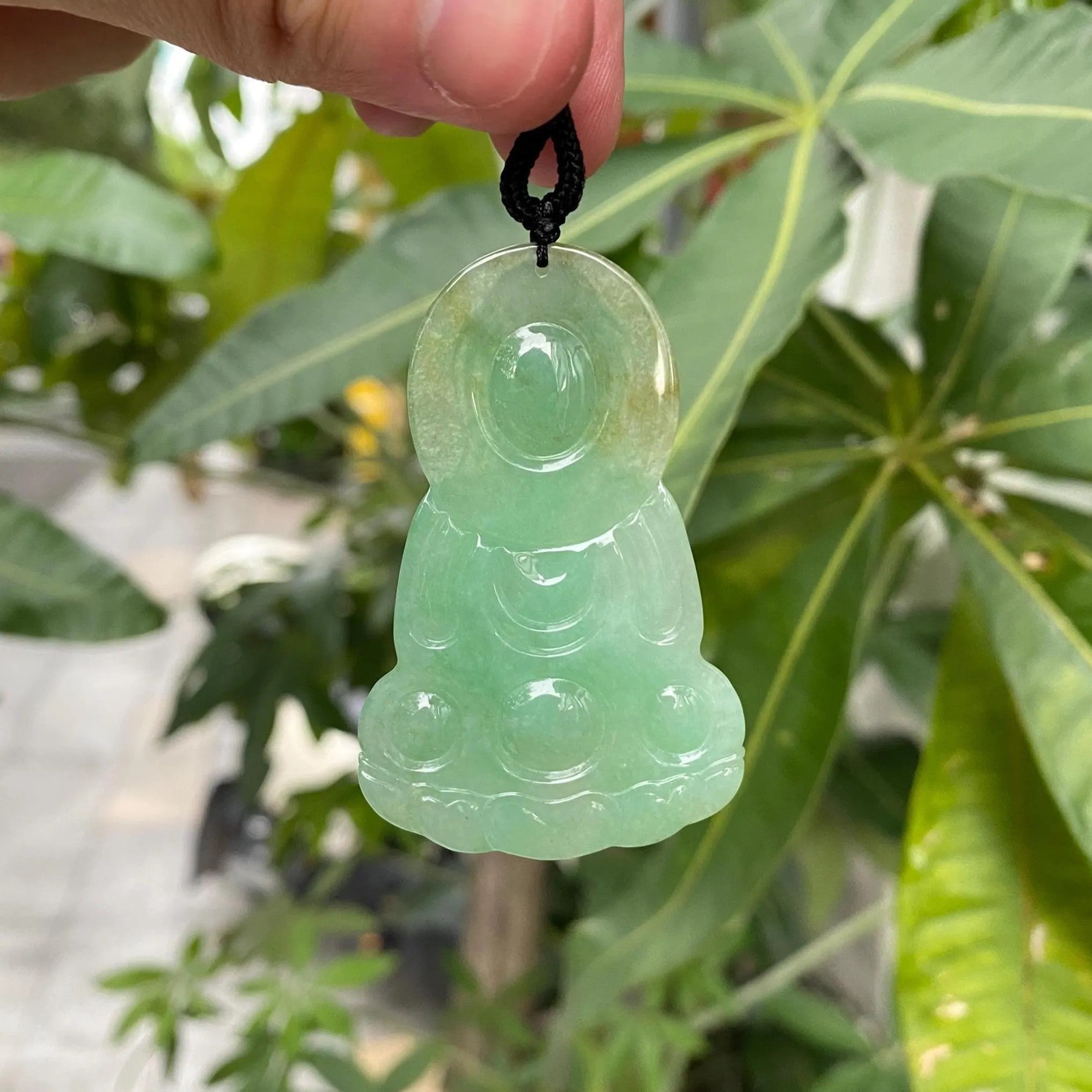 GuanYin Brownish Green Jade Pendant Necklace