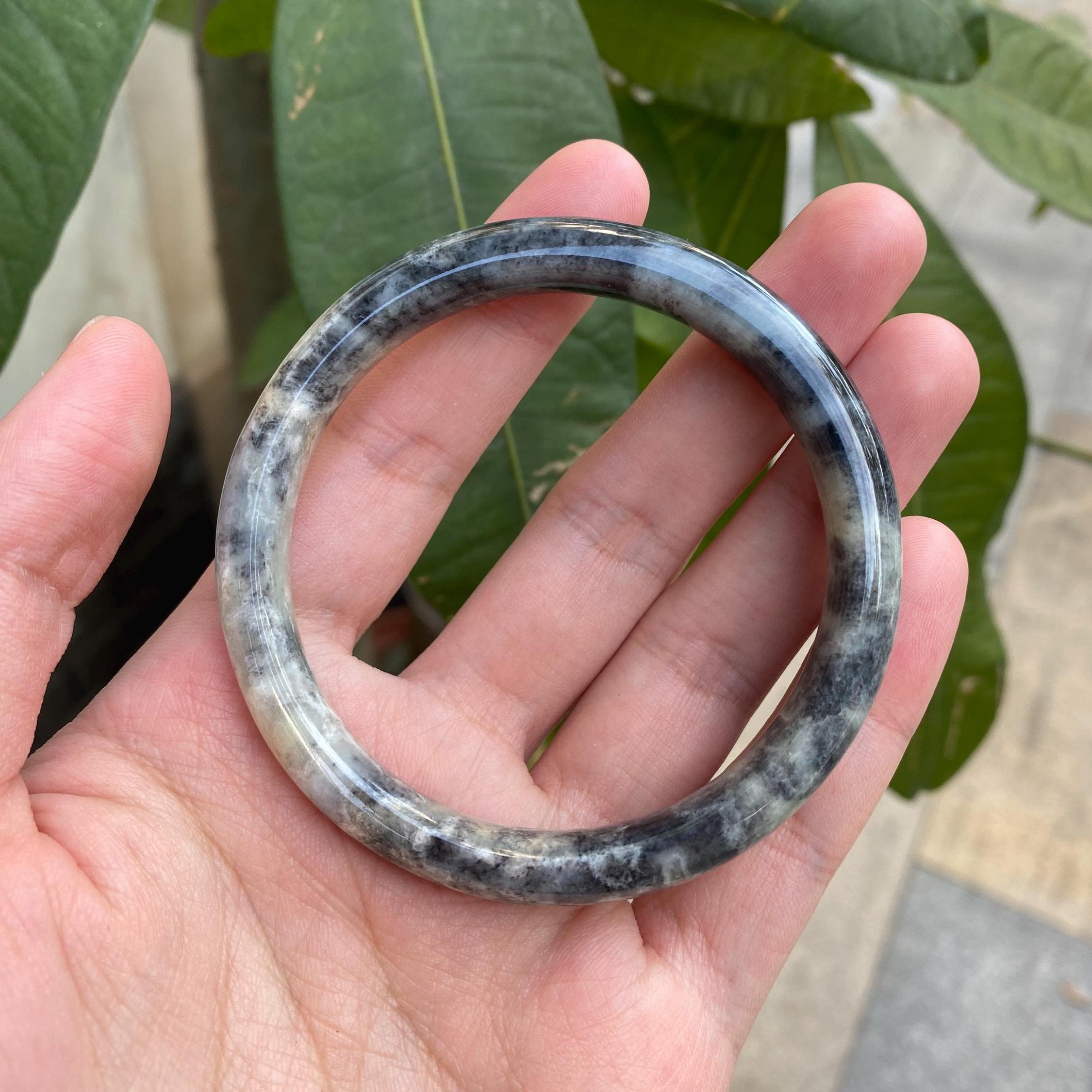 60mm Natural Black Brown Jade Bangle Bracelet - Type-A Burmese Jadeite